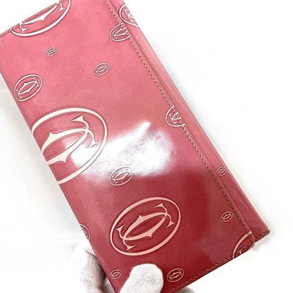 Cartier Bi-fold Long Wallet Pink Happy Birthday L3000951 Leather Flap 2C Moti... - Picture 8 of 11